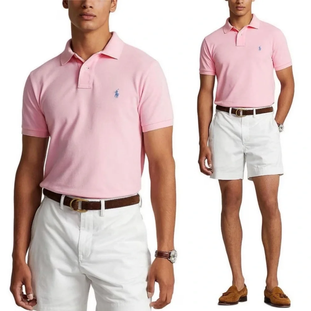 Polo Ralph Lauren Classic Fit Solid Pink Mesh Polo Shirt Pony Logo Size L